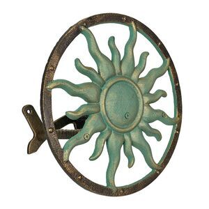 Decorative Sun Cast Iron Hose Holder Verdigris Bronze Outdoor Wall Mount Hanger